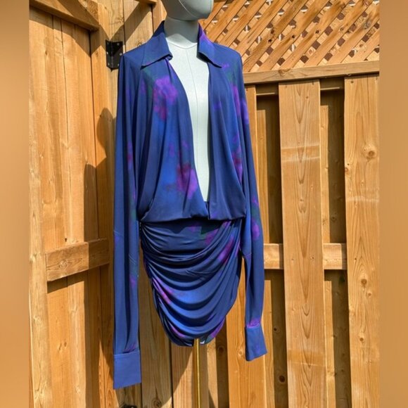 🆕 RAT & BOA 🧿 NWOT Volana Blue and Purple Floral Printed Cowl Neck Mini, Sz M - Picture 4 of 16